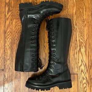 Grenson Black Leather Combat Boots